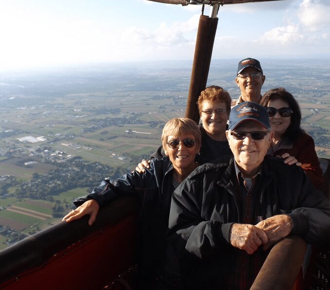 A 92 year old dad celebrates his birthday with his family on a hot air balloon ride in Lancaster, PA