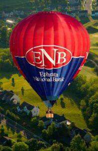 One of Lancaster Balloon Rides' hot air balloons used for corporate advertising for Ephrata National Bank