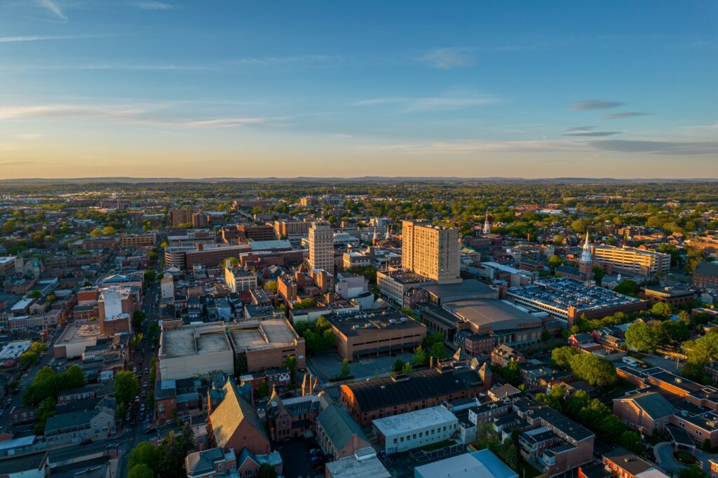 An image taken of Lancaster, PA's vast skyline at sunset.