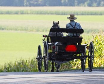 An amishmen traveling down the road, a sight normally seen during a hot air balloon ride tour of Lancaster county. PA